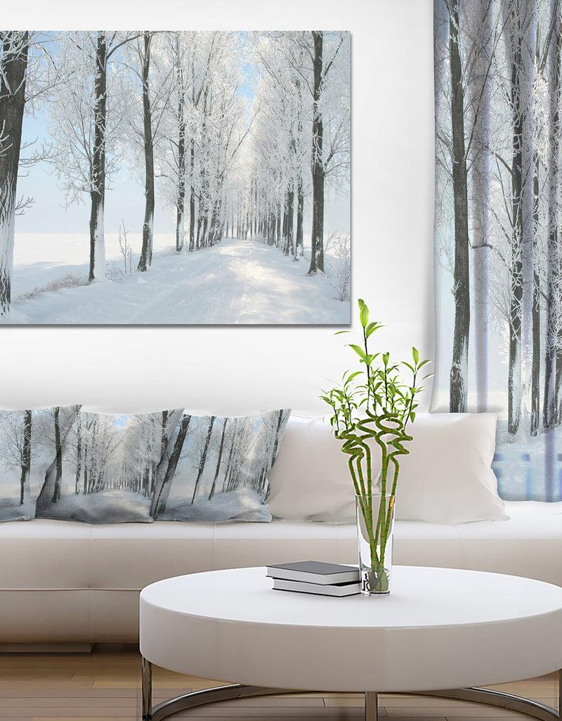 DesignQ Beautiful Winter Forest Lane Photo - Large Forest Artwork Canvas