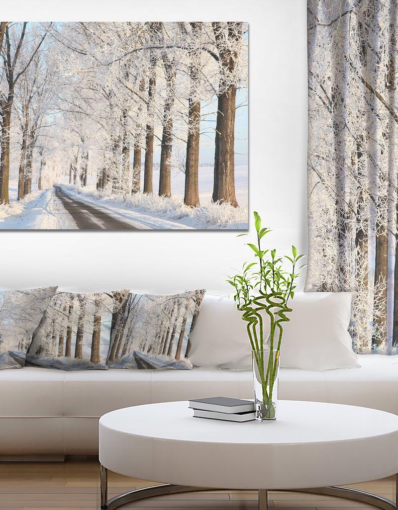DesignQ Beautiful Winter Lane at Morning - Large Forest Artwork Canvas