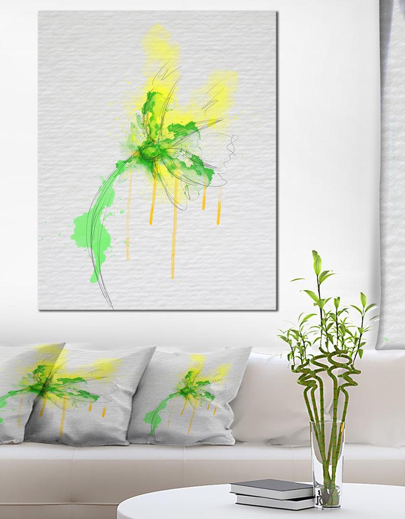 DesignQ Beautiful Yellow Green Flower Sketch - Extra Large Floral Canvas Art
