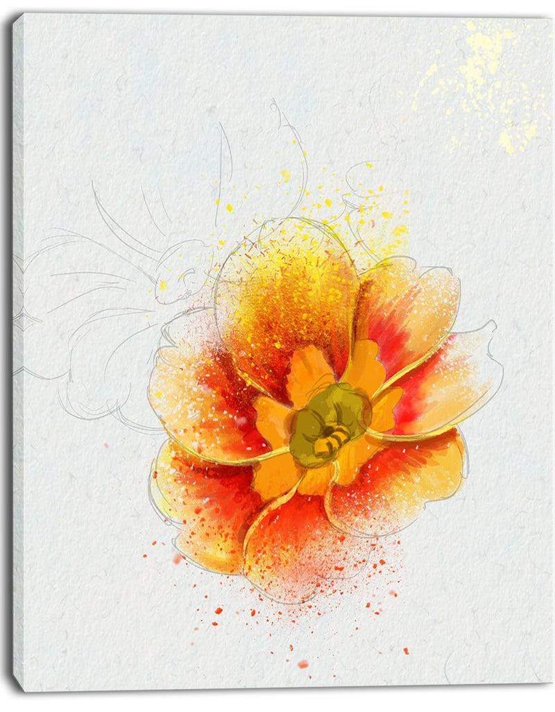 DesignQ Beautiful Yellow Watercolor Flower - Floral Canvas Artwork Print