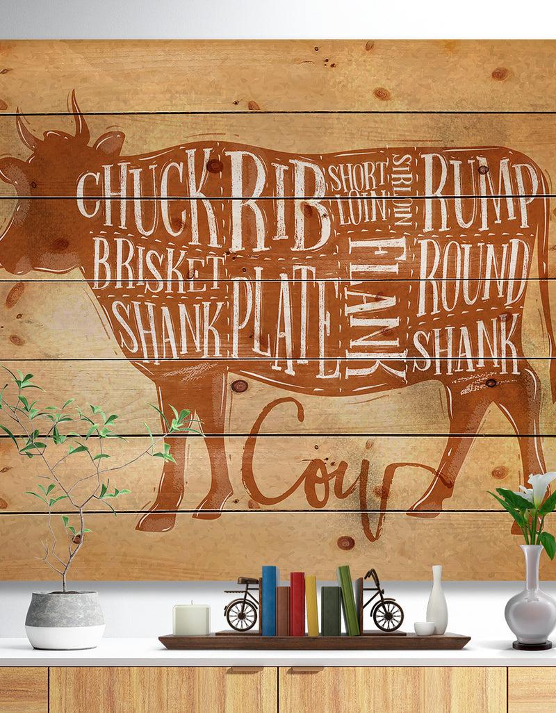 DesignQ Beef cutting scheme craft - Farmhouse Animal Painting Print on Natural Pine Wood