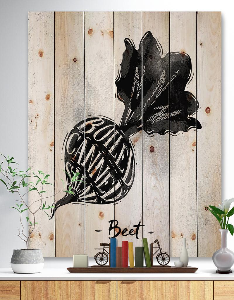 DesignQ Beet cutting scheme - Farmhouse Food Painting Print on Natural Pine Wood