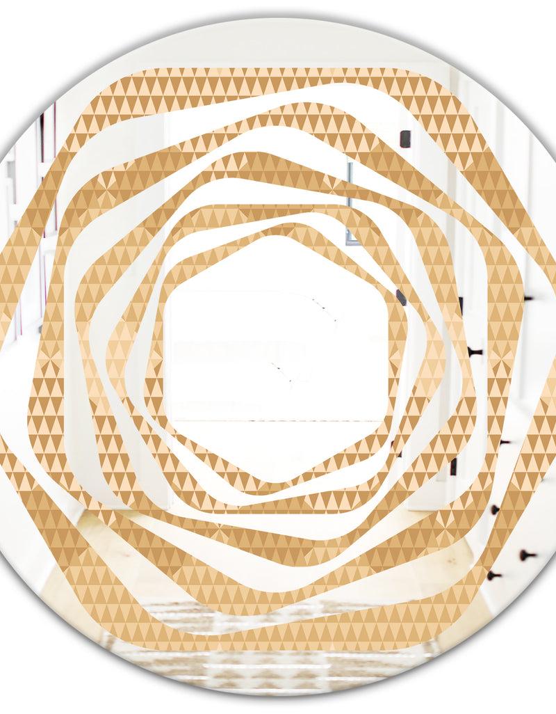 DesignQ Beige Retro Triangular Wave - Modern Round Or Oval Wall Mirror - Whirl