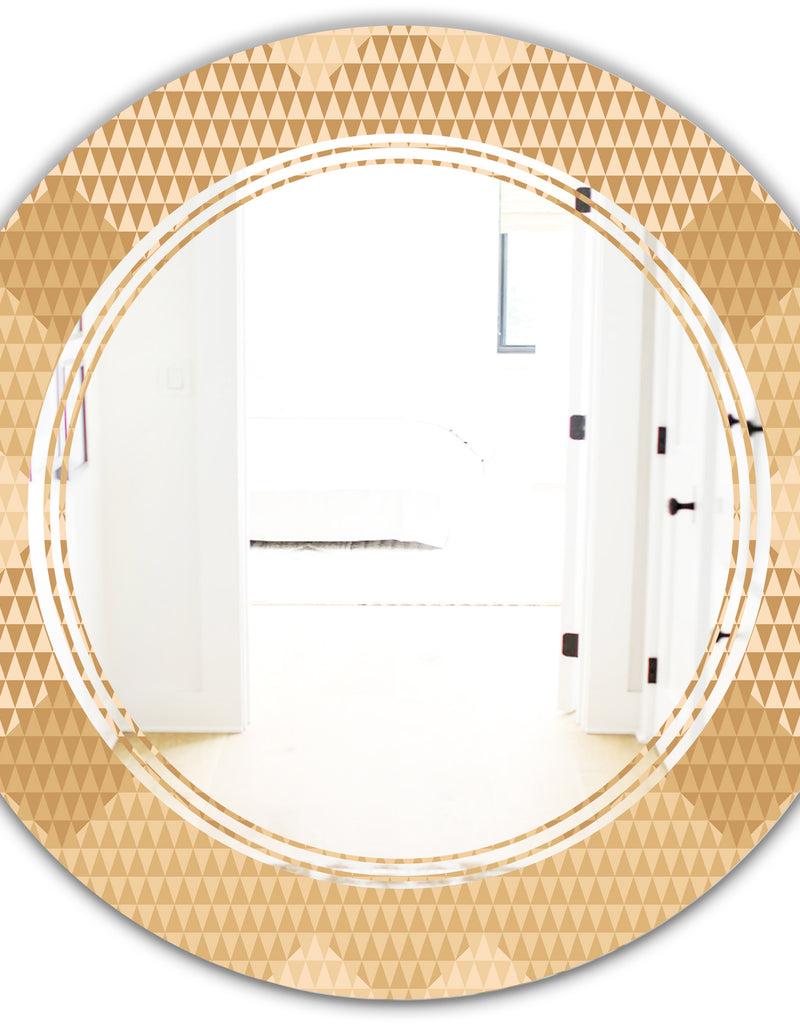 DesignQ Beige Retro Triangular Wave - Modern Round Or Oval Wall Mirror - Triple C