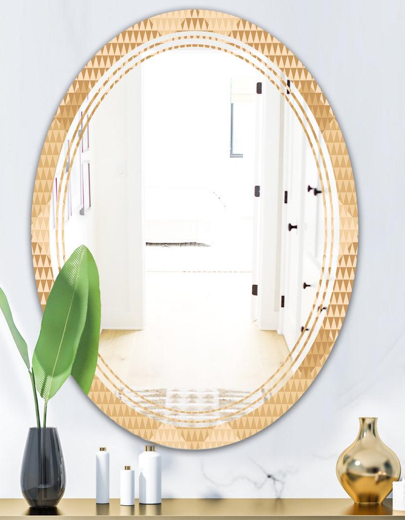 DesignQ Beige Retro Triangular Wave - Modern Round Or Oval Wall Mirror - Triple C