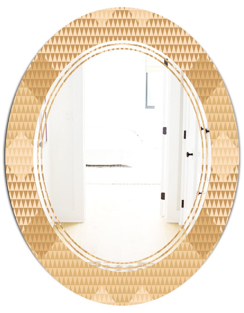 DesignQ Beige Retro Triangular Wave - Modern Round Or Oval Wall Mirror - Triple C