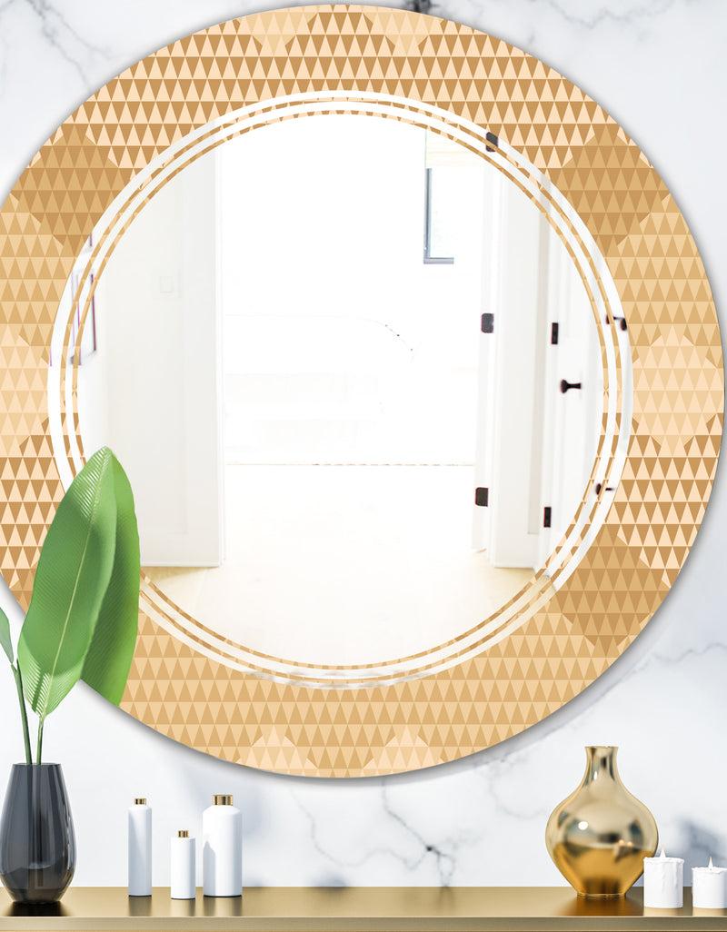 DesignQ Beige Retro Triangular Wave - Modern Round or Oval Wall Mirror - Triple C