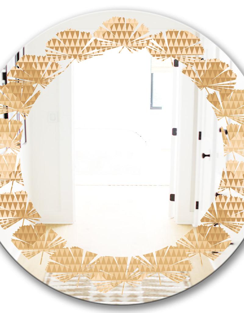 DesignQ Beige Retro Triangular Wave - Modern Round Or Oval Wall Mirror - Leaves
