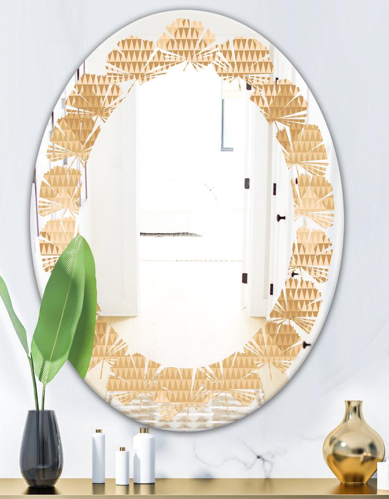 DesignQ Beige Retro Triangular Wave - Modern Round Or Oval Wall Mirror - Leaves