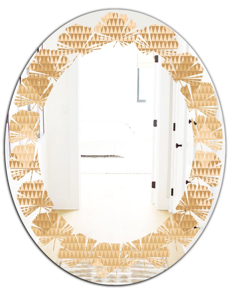 DesignQ Beige Retro Triangular Wave - Modern Round Or Oval Wall Mirror - Leaves