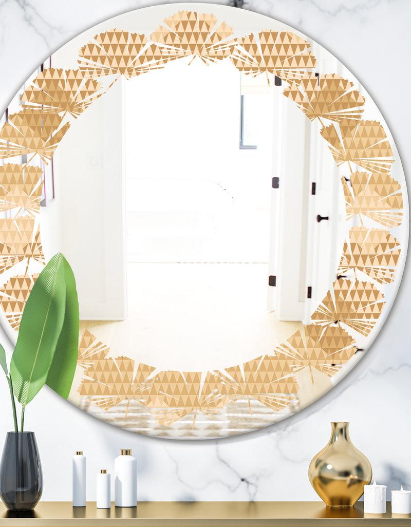 DesignQ Beige Retro Triangular Wave - Modern Round or Oval Wall Mirror - Leaves