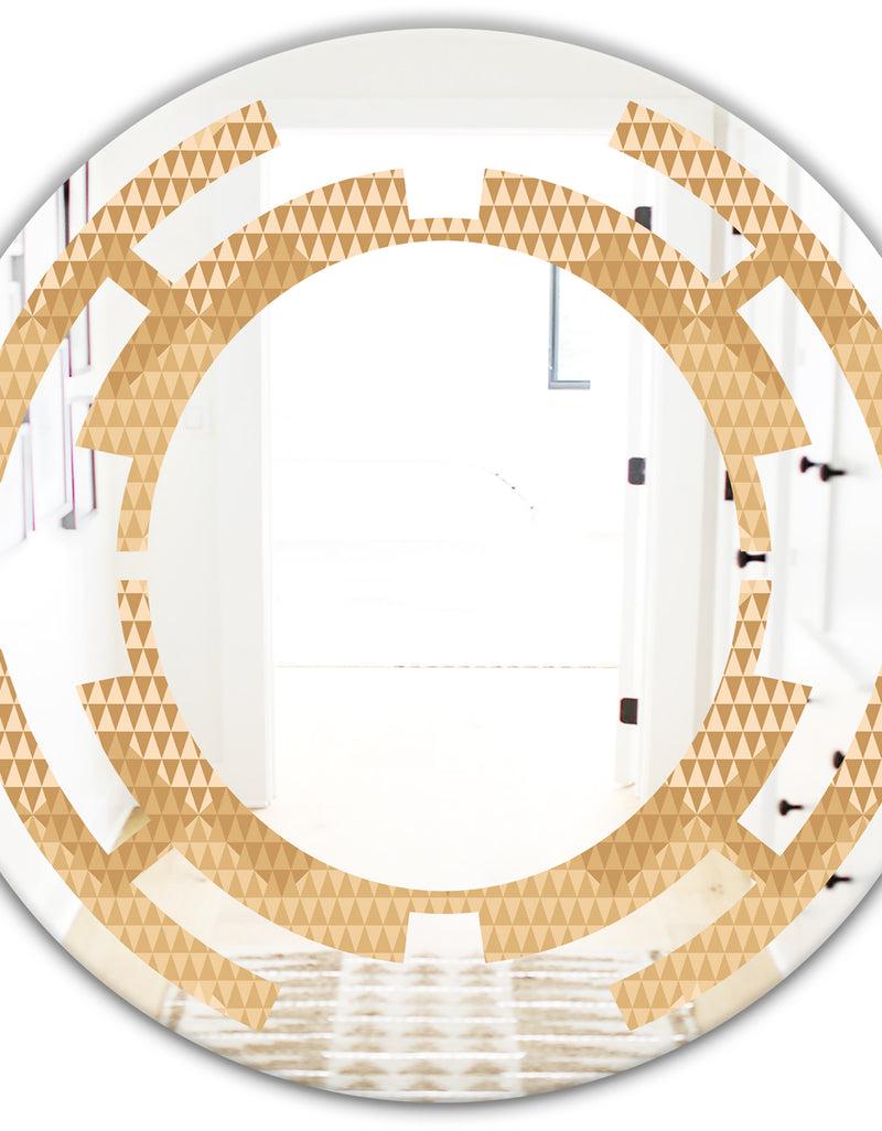 DesignQ Beige Retro Triangular Wave - Modern Round Or Oval Wall Mirror - Space