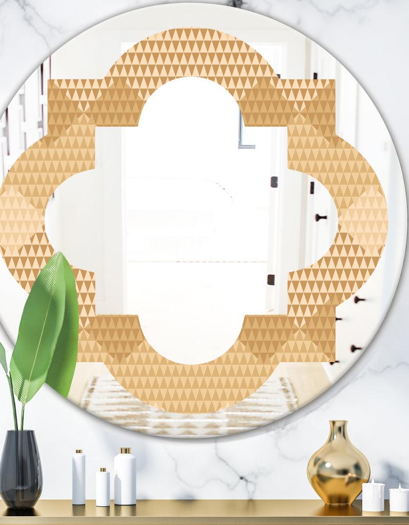 DesignQ Beige Retro Triangular Wave - Modern Round or Oval Wall Mirror - Quatrefoil