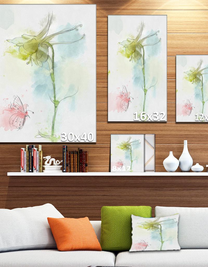 DesignQ Bellflower Sketch And Butterfly - Modern Floral Canvas Wall Art