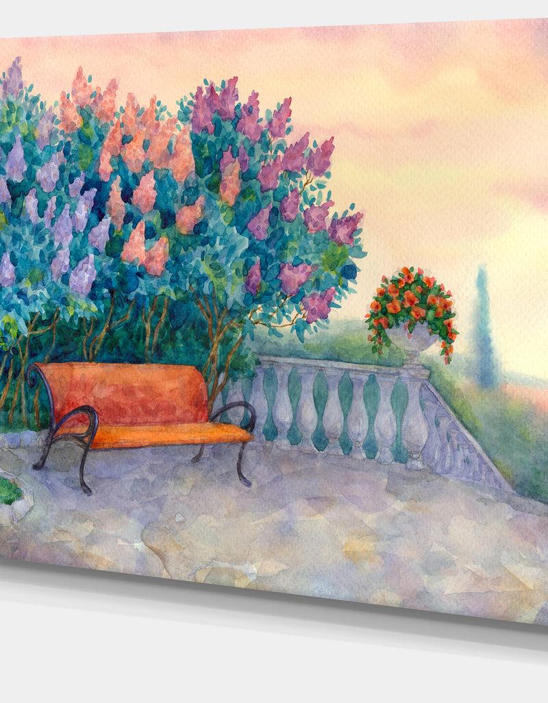 DesignQ Bench Under Flowering Lilac - Landscape Wall Artwork