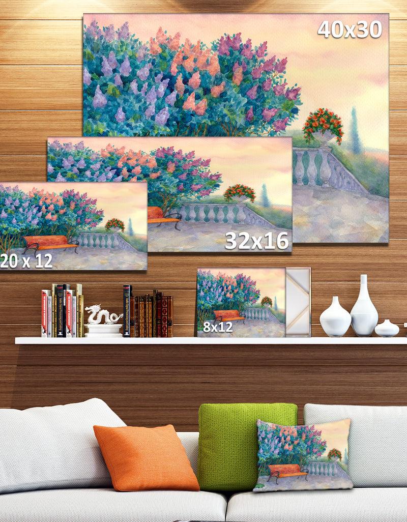 DesignQ Bench Under Flowering Lilac - Landscape Wall Artwork