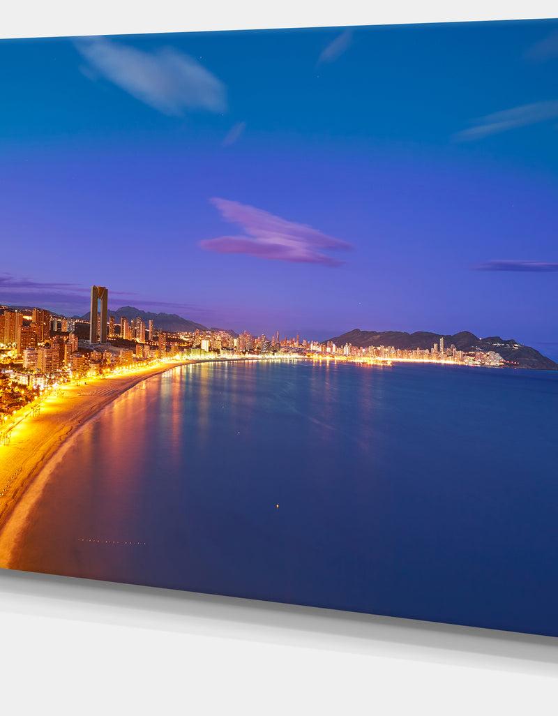 DesignQ Benidorm Poniente Beach Sunset - Seashore Canvas Wall Artwork