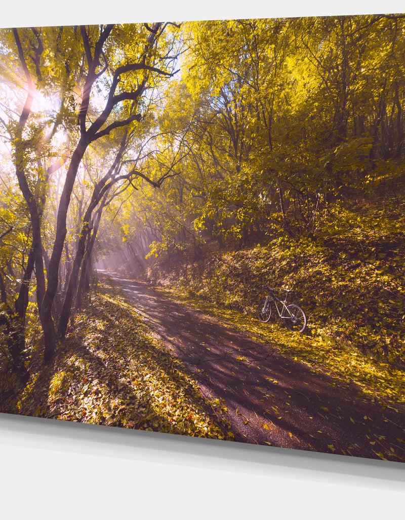 DesignQ Bicycle Ride In Fall Forest - Extra Large Landscape Canvas Art Print