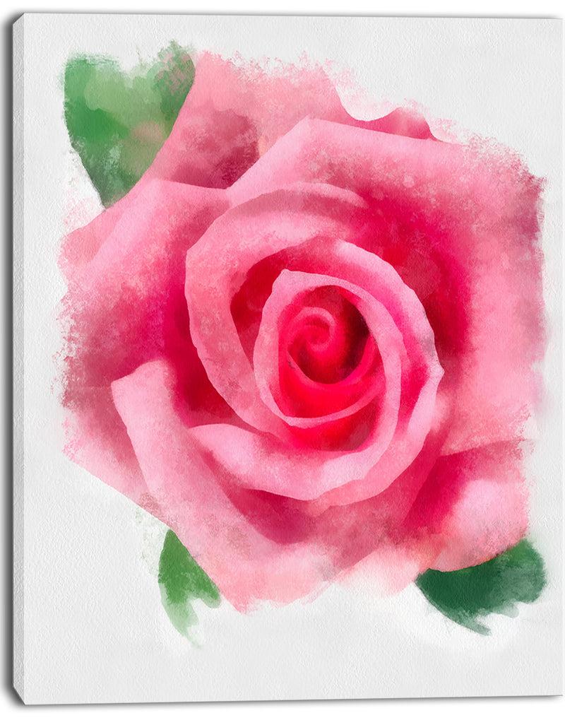 DesignQ Big Pink Rose Flower With Leaves - Large Floral Canvas Artwork