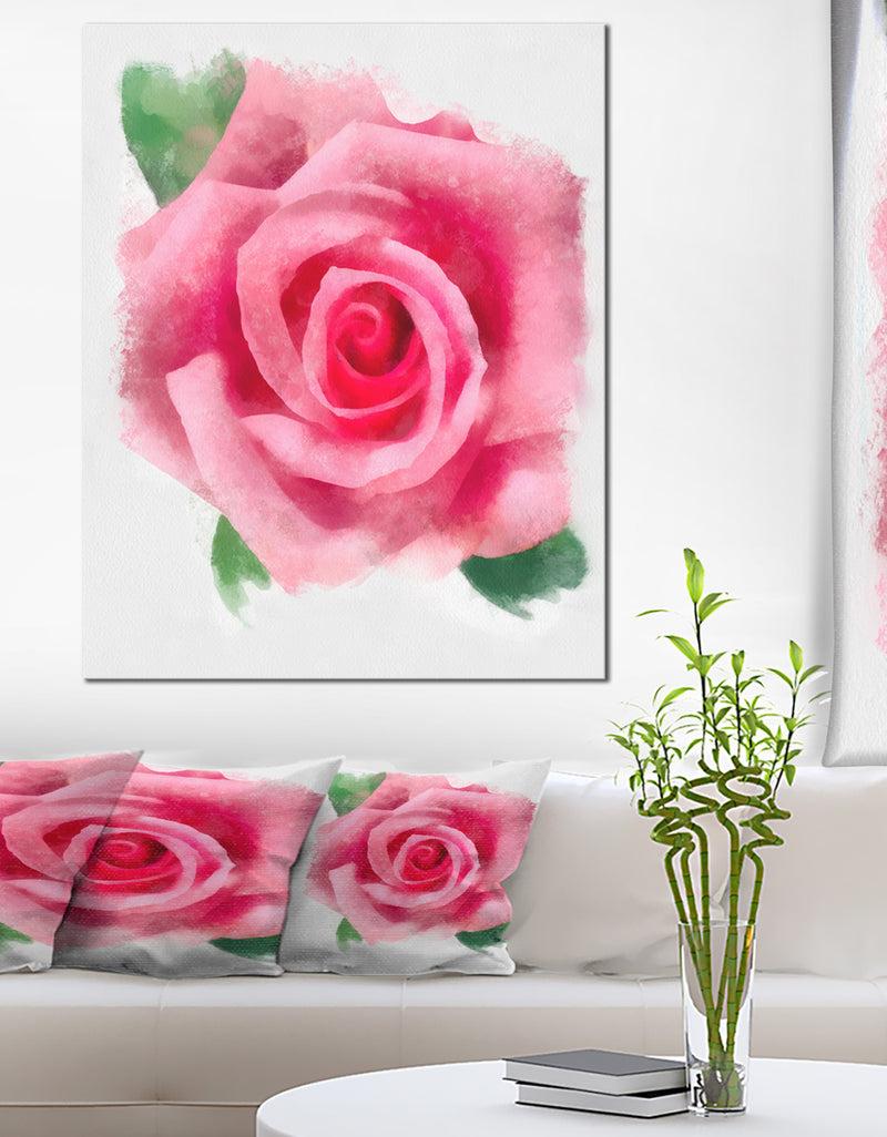 DesignQ Big Pink Rose Flower With Leaves - Large Floral Canvas Artwork