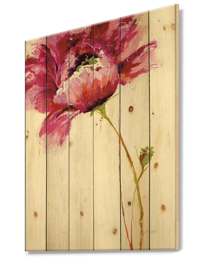 DesignQ Big Red Blossoms - Floral Print On Natural Pine Wood