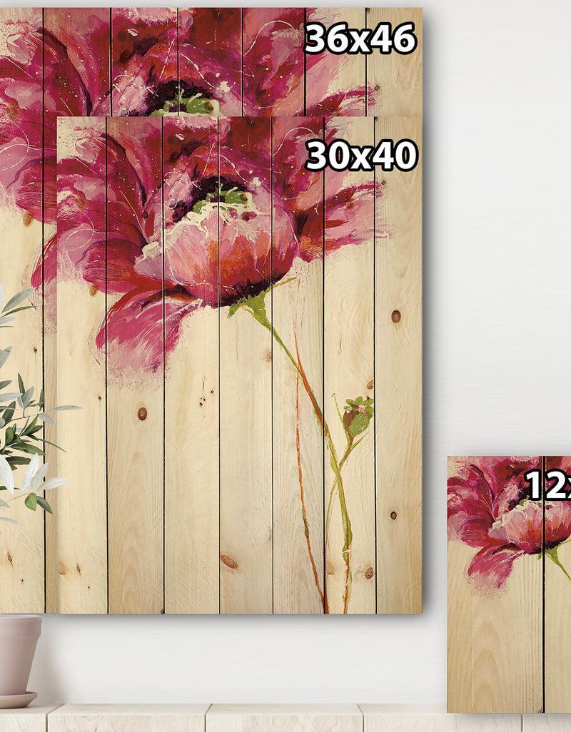 DesignQ Big Red Blossoms - Floral Print On Natural Pine Wood