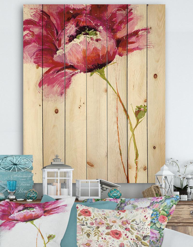 DesignQ Big Red Blossoms - Floral Print on Natural Pine Wood