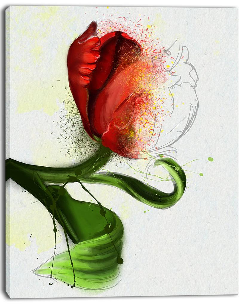 DesignQ Big Red Flower With Green Leaves - Extra Large Floral Canvas Art