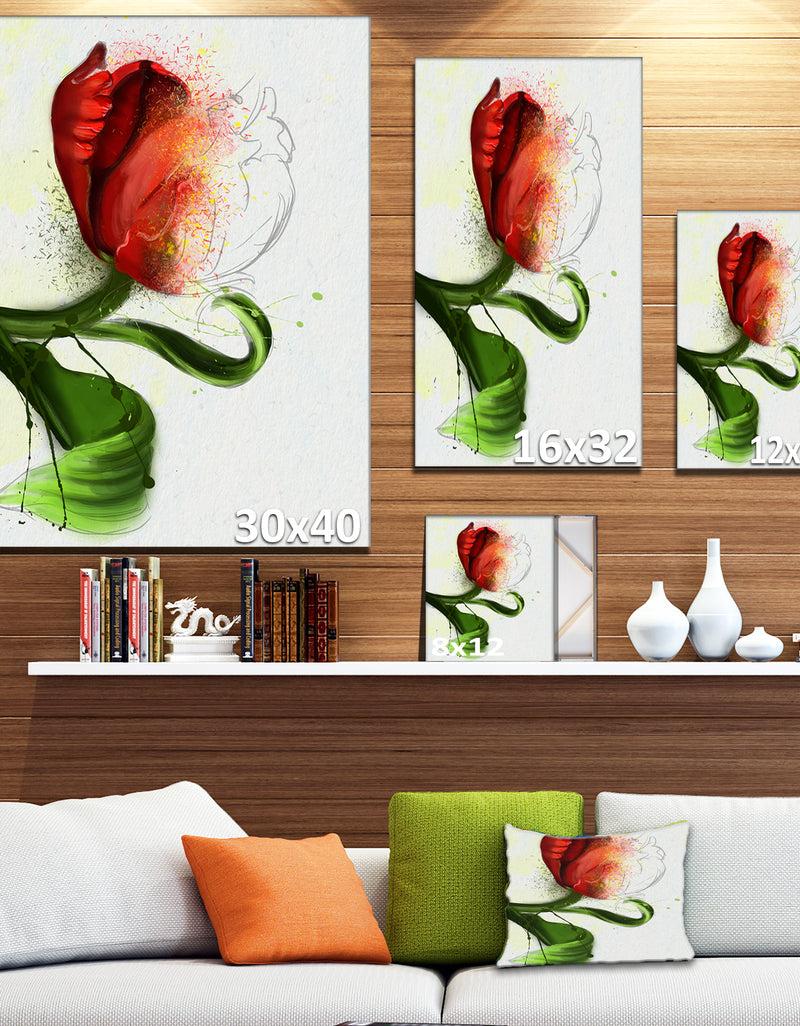 DesignQ Big Red Flower With Green Leaves - Extra Large Floral Canvas Art
