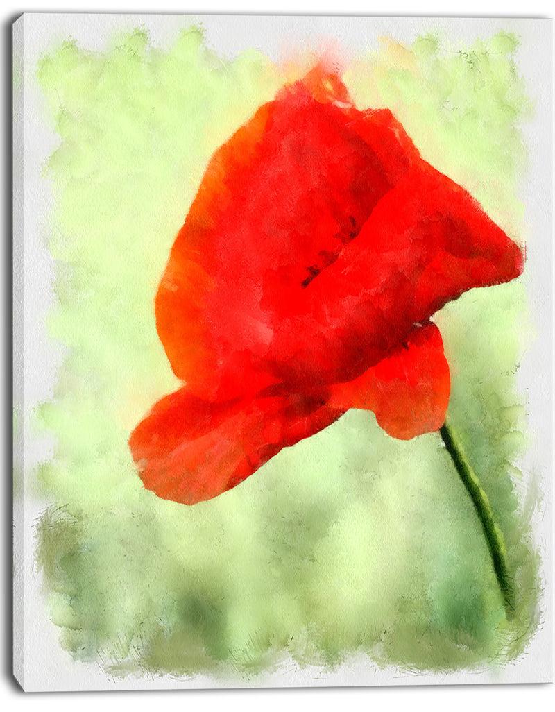 DesignQ Big Red Poppy Flower Watercolor - Flower Canvas Print Artwork