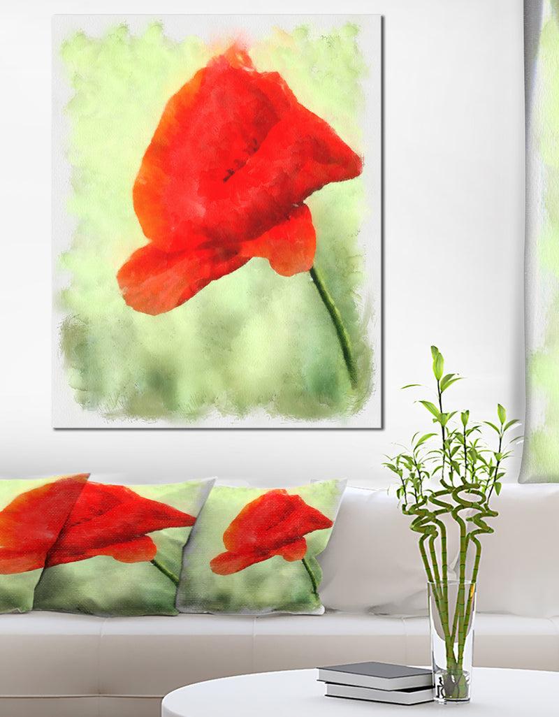 DesignQ Big Red Poppy Flower Watercolor - Flower Canvas Print Artwork