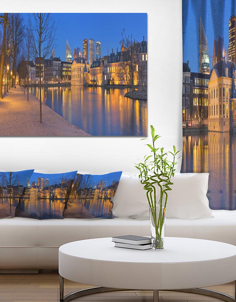 DesignQ Binnenhof in the Hague Panorama - Modern Seashore Canvas Wall Art