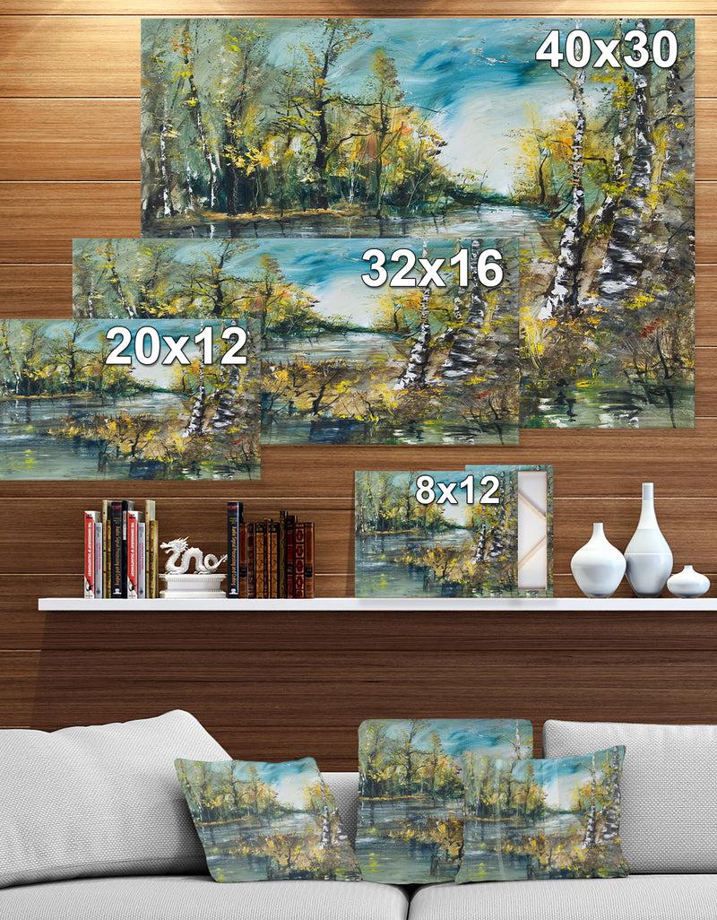 DesignQ Birch Forest River - Landscapes Painting Print On Wrapped Canvas