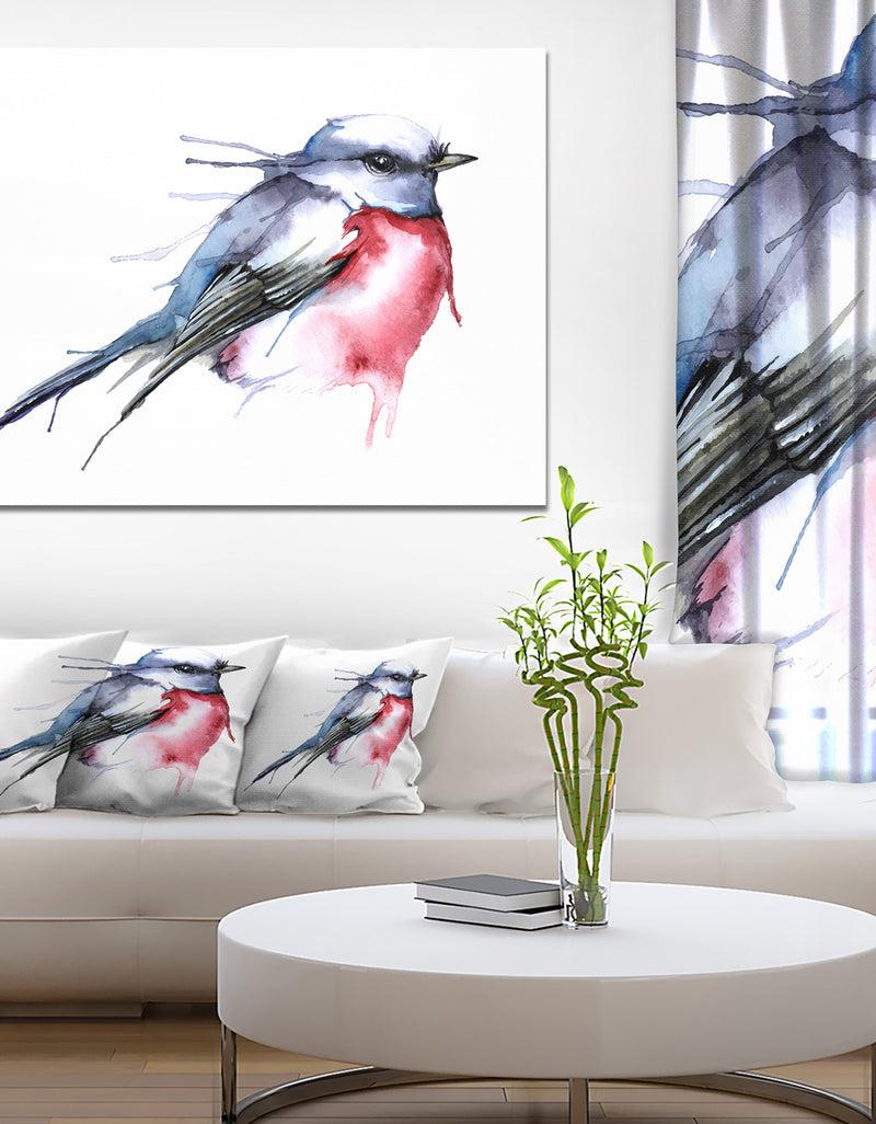 DesignQ Bird in Blue and Red - Watercolor Animal Canvas Art Print