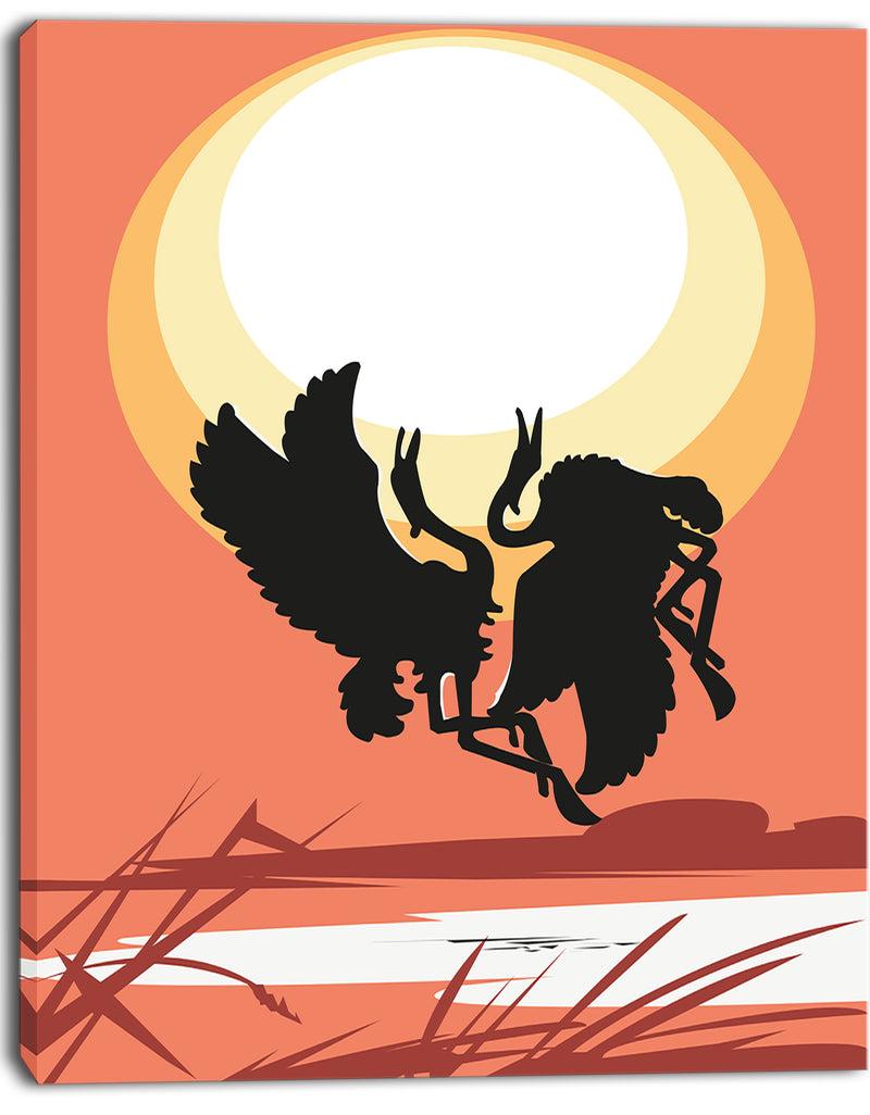 DesignQ Birds At Sunset Vector Drawing - Large Abstract Canvas Wall Art