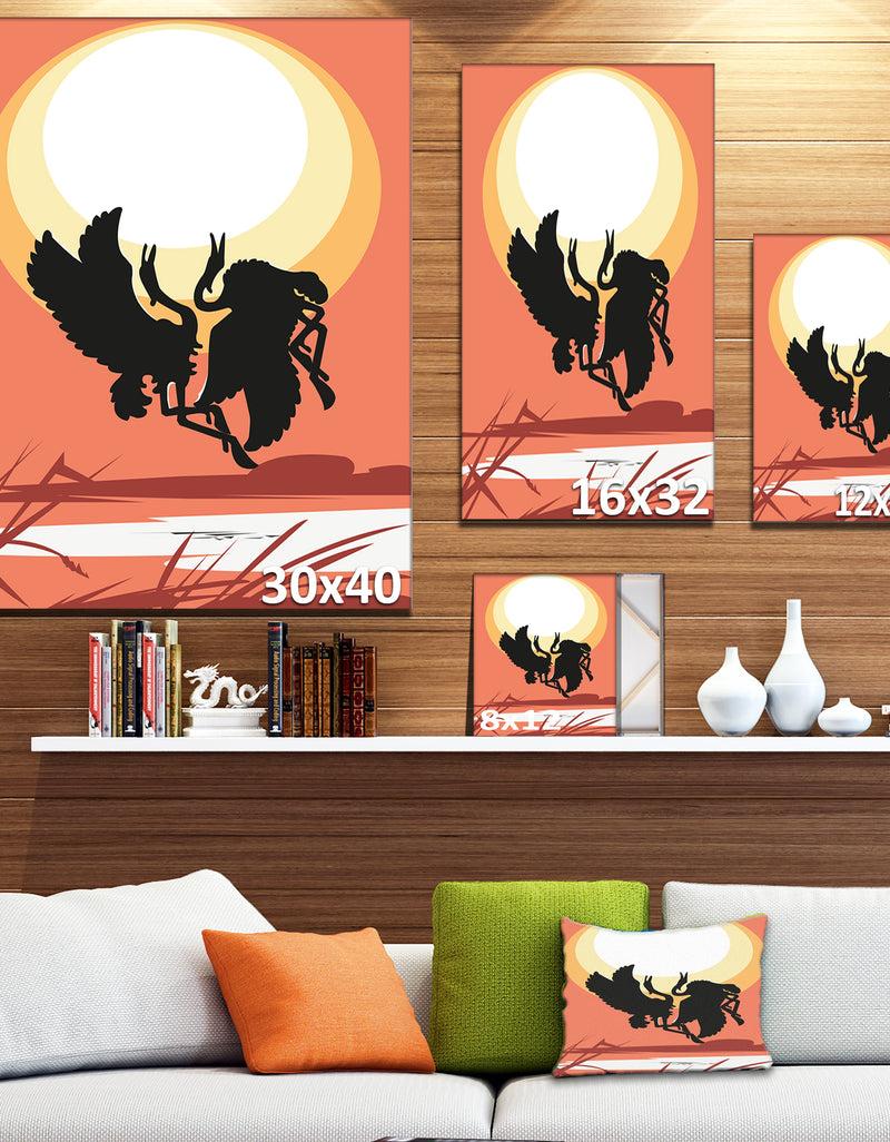 DesignQ Birds At Sunset Vector Drawing - Large Abstract Canvas Wall Art