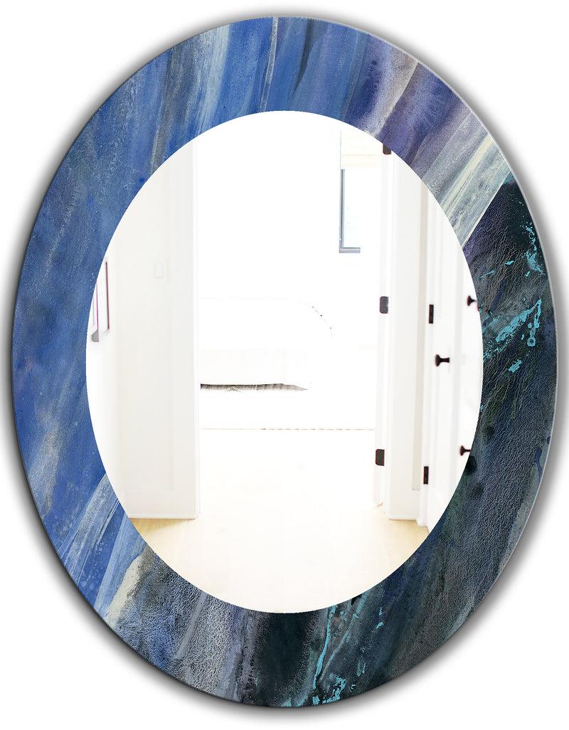 DesignQ Black And Blue Abstract Water Painting - Modern Mirror - Oval Or Round Wall Mirror