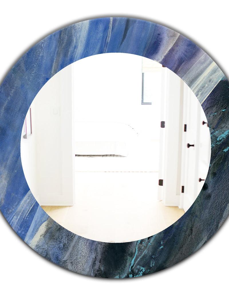 DesignQ Black and Blue Abstract Water Painting - Modern Mirror - Oval or Round Wall Mirror