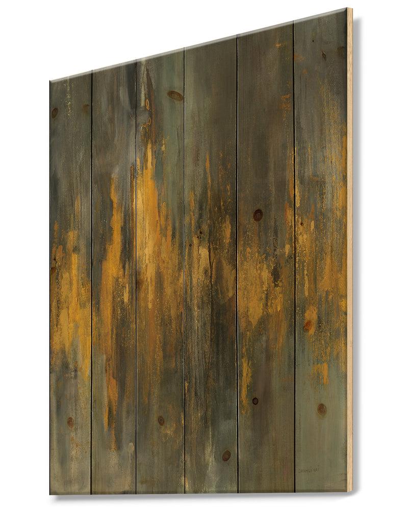 DesignQ Black And Gold Glam Abstract - Modern & Contemporary Print On Natural Pine Wood