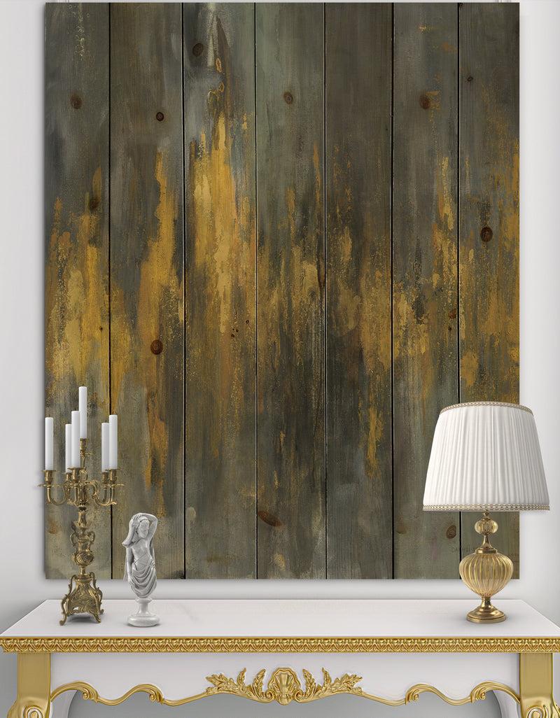 DesignQ Black and Gold Glam Abstract - Modern & Contemporary Print on Natural Pine Wood