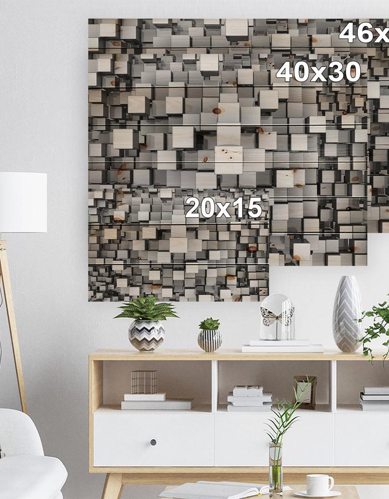 DesignQ Black And Grey Cubes - Contemporary Print On Natural Pine Wood