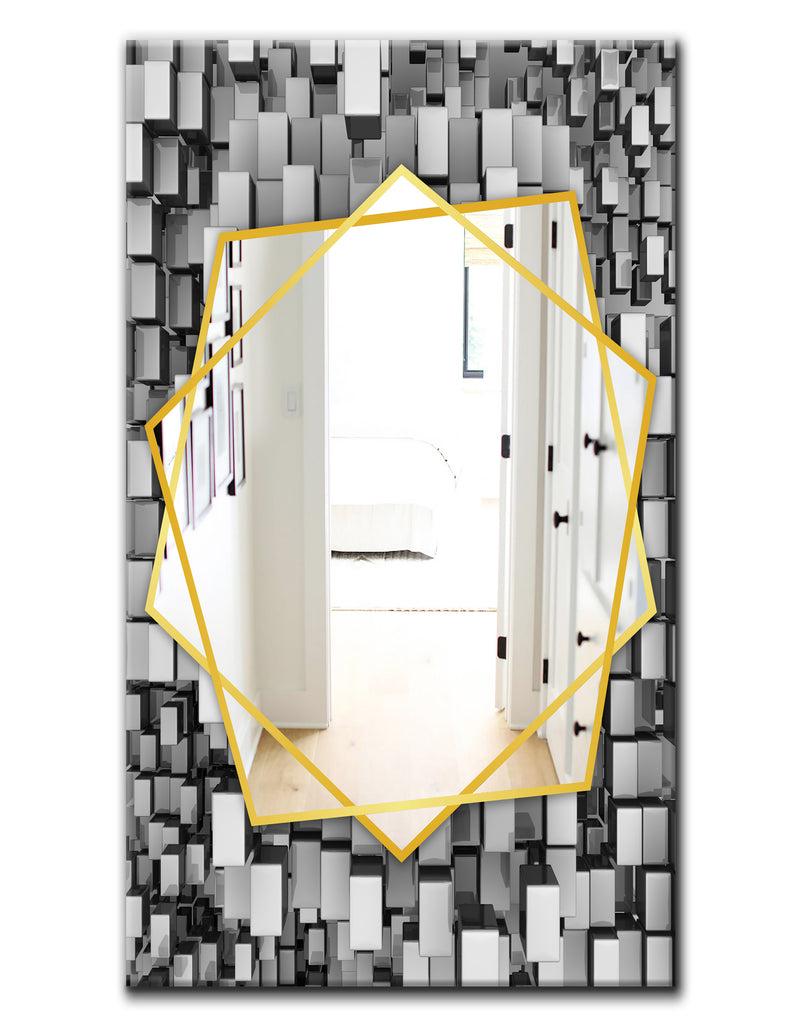 DesignQ Black And Grey Cubes - Modern Mirror - Frameless Contemporary Wall Mirror