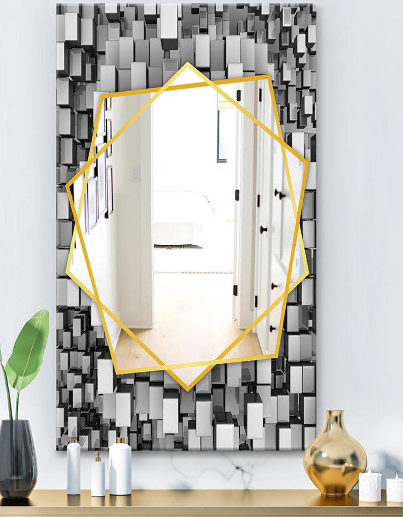 DesignQ Black and Grey Cubes - Modern Mirror - Frameless Contemporary Wall Mirror