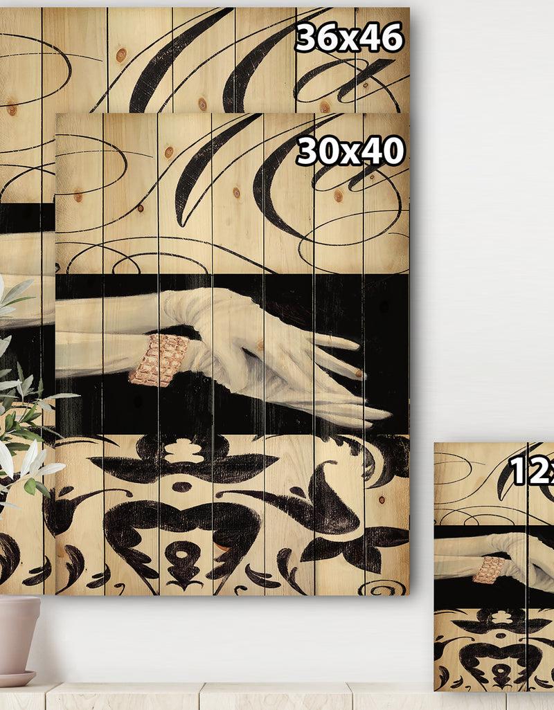 DesignQ Black And White Fancy Glamorous Gloves - Fashion Print On Natural Pine Wood