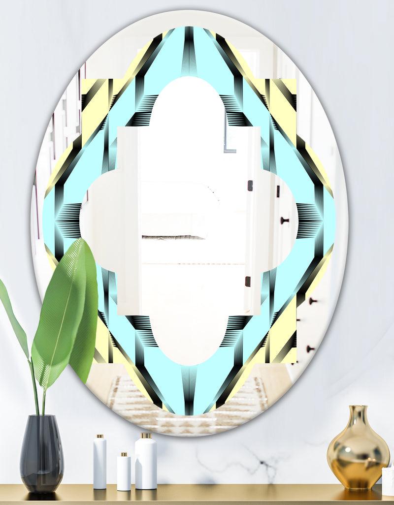 DesignQ Black And White Fashion Ornament - Modern Round Or Oval Wall Mirror - Quatrefoil
