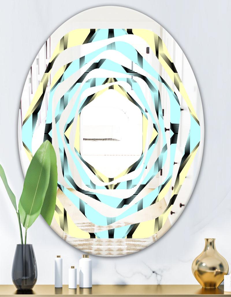 DesignQ Black And White Fashion Ornament - Modern Round Or Oval Wall Mirror - Whirl