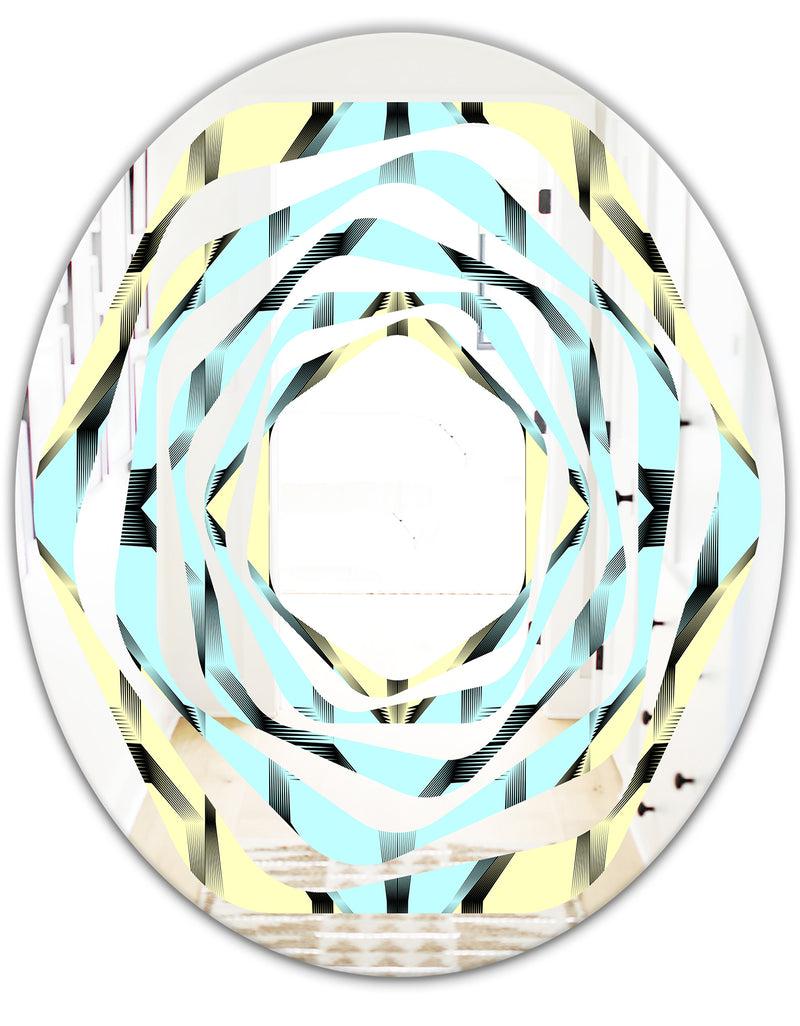 DesignQ Black And White Fashion Ornament - Modern Round Or Oval Wall Mirror - Whirl