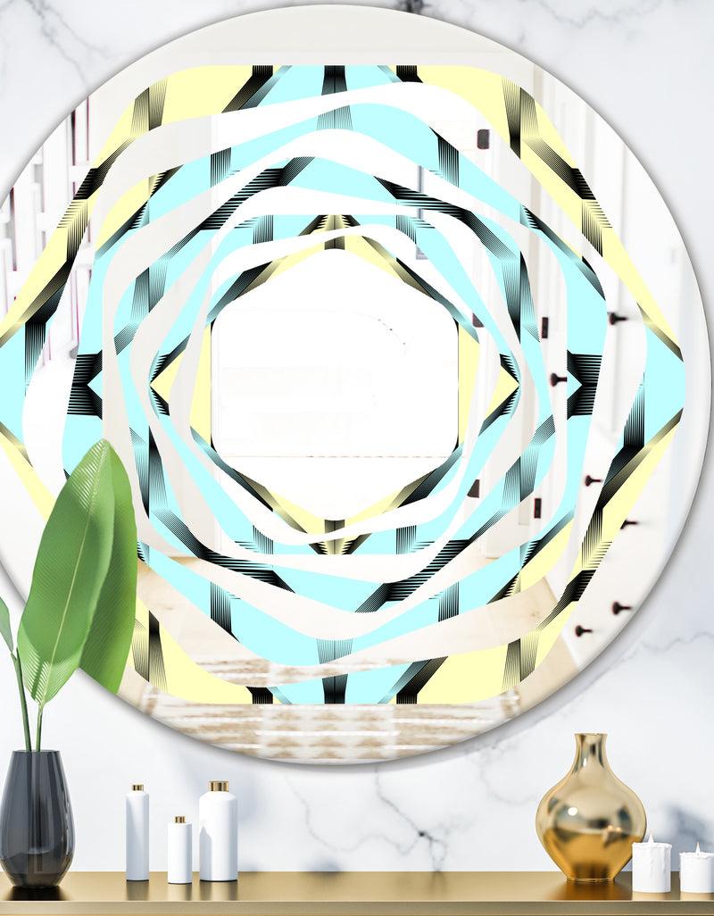 DesignQ Black and White Fashion Ornament - Modern Round or Oval Wall Mirror - Whirl
