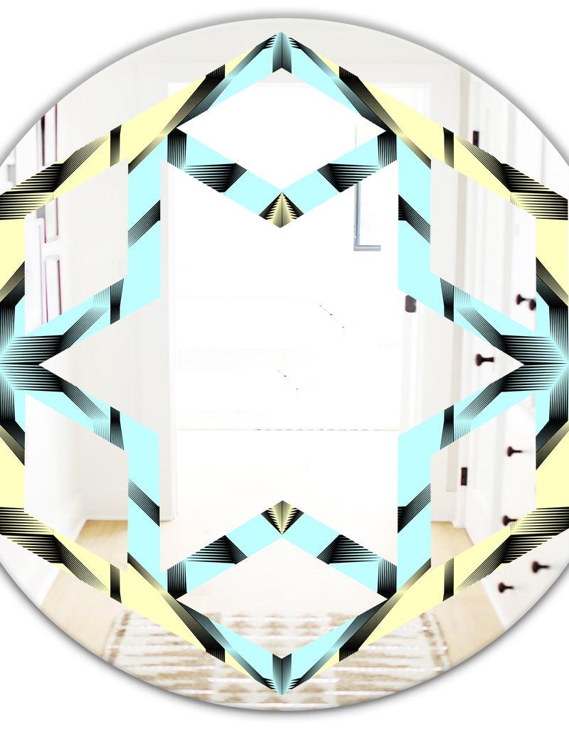 DesignQ Black And White Fashion Ornament - Modern Round Or Oval Wall Mirror - Hexagon Star