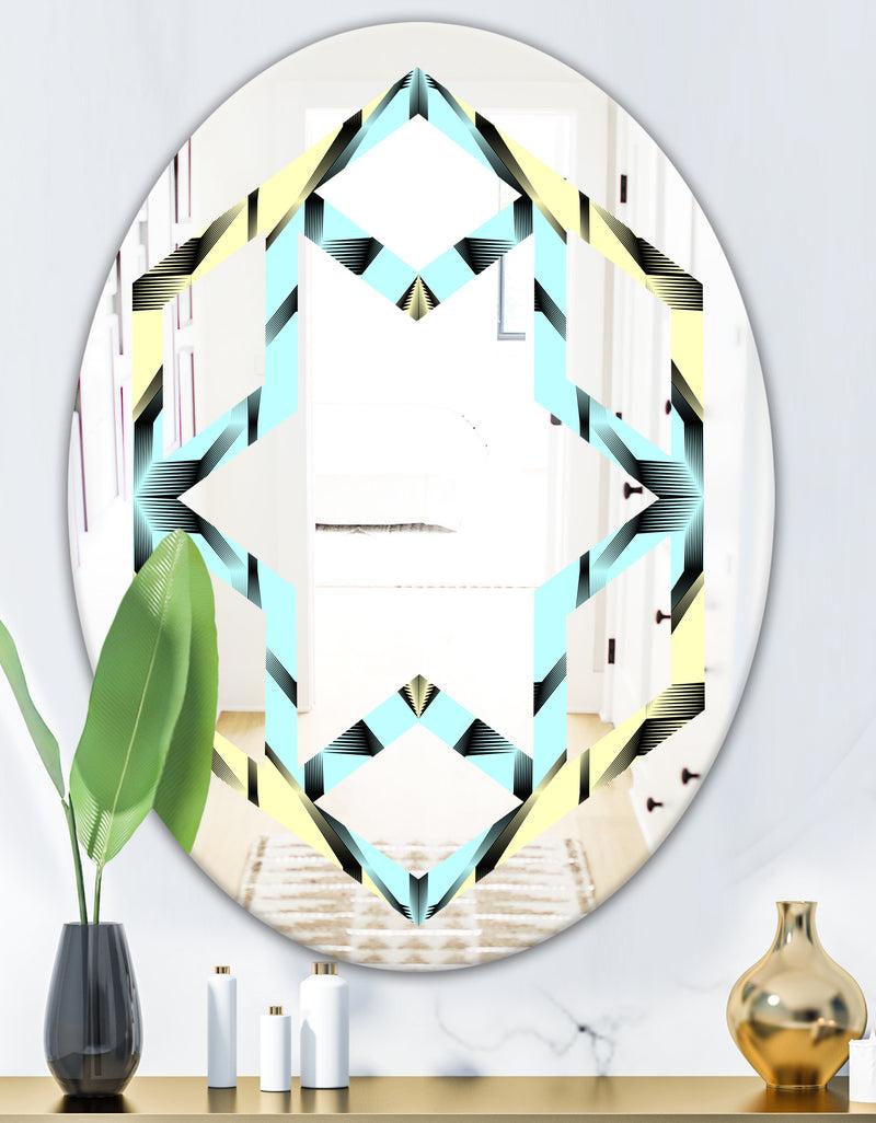 DesignQ Black And White Fashion Ornament - Modern Round Or Oval Wall Mirror - Hexagon Star